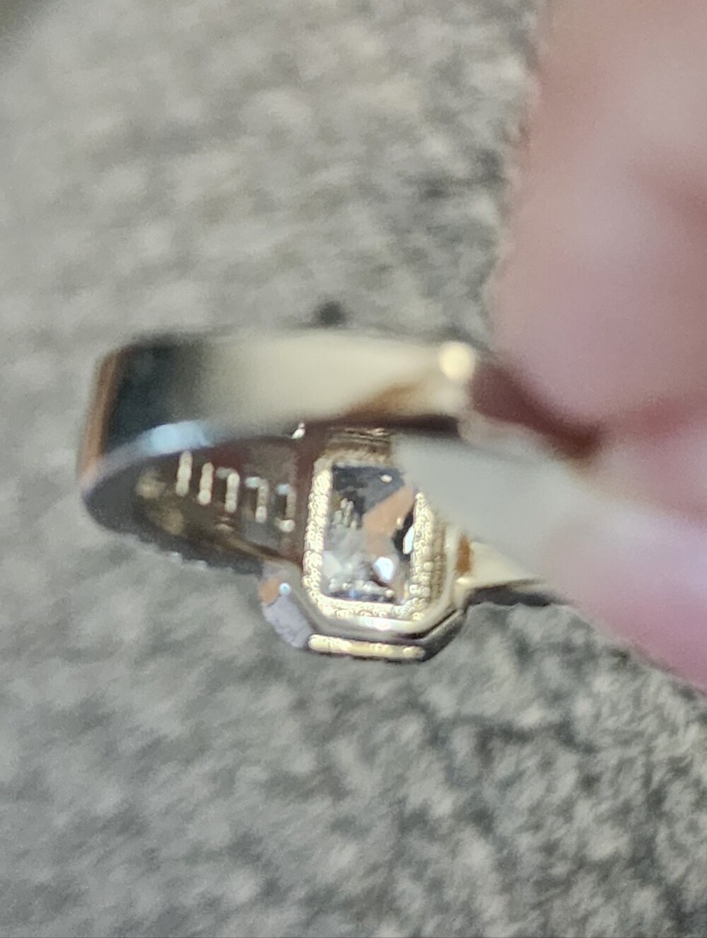 Silvertone Crystal Halo Engagement Ring with Channel Set Crystals - Picture 6 of 9